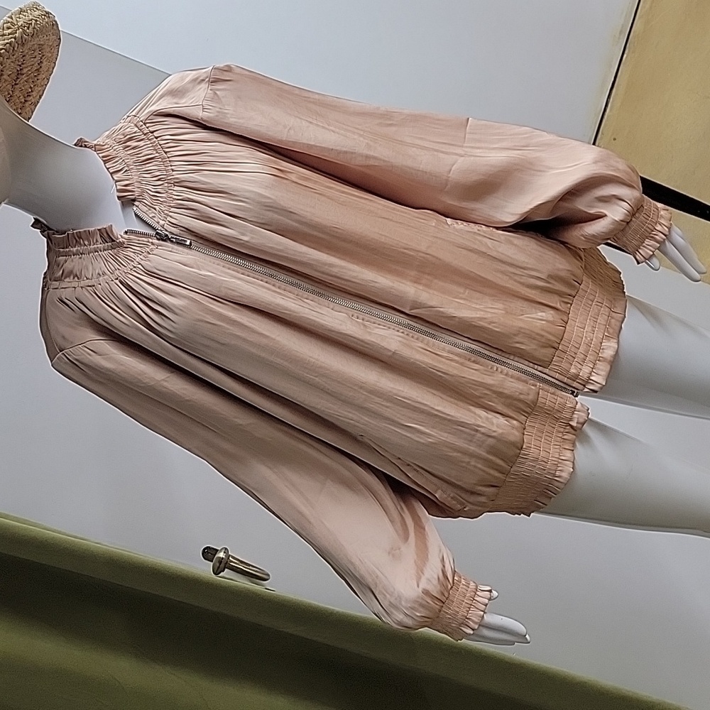 NWT Chicos Shirred Frosted Pearl Color Front Zip Bomber Jacket Size 3X